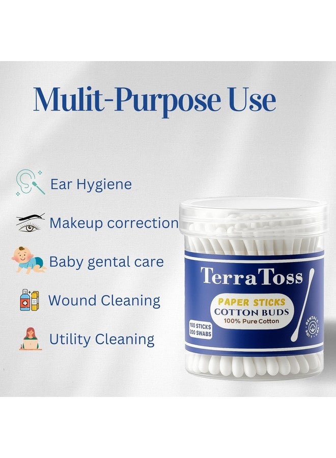 TerraToss Cotton Ear Buds [400 Swabs] | Premium Paper Stick Cotton Swabs | 100% Pure & Soft Cotton (200 Sticks) - Image 3