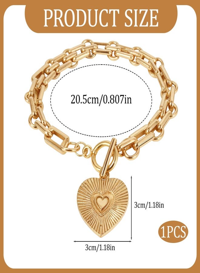 CZMZHFC Heart Charm Bracelet for Women,Elegant Metal Big Heart Pendant Chain Bracelet,Chunky Stackable Link Chain Bracelet,Fashion Party Jewelry Accessories,Trendy Valentines Bracelet for Women (Gold) - Image 2
