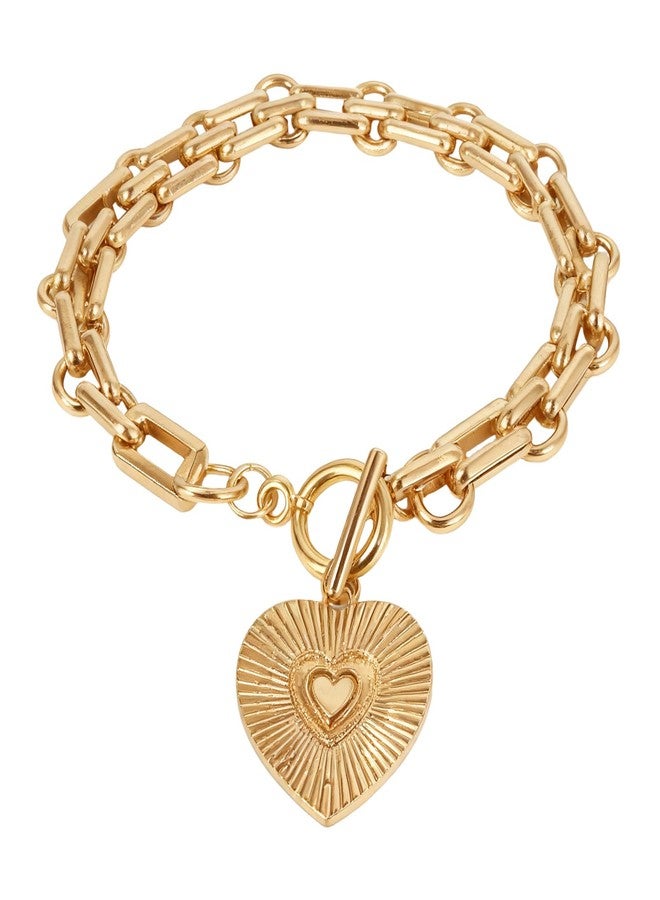 CZMZHFC Heart Charm Bracelet for Women,Elegant Metal Big Heart Pendant Chain Bracelet,Chunky Stackable Link Chain Bracelet,Fashion Party Jewelry Accessories,Trendy Valentines Bracelet for Women (Gold) - Image 1