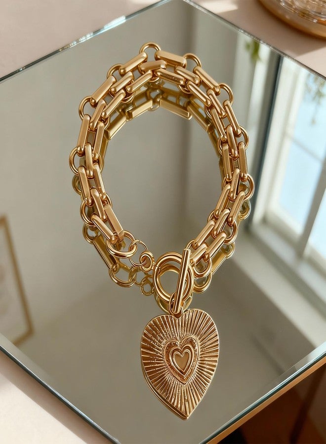 CZMZHFC Heart Charm Bracelet for Women,Elegant Metal Big Heart Pendant Chain Bracelet,Chunky Stackable Link Chain Bracelet,Fashion Party Jewelry Accessories,Trendy Valentines Bracelet for Women (Gold) - Image 4