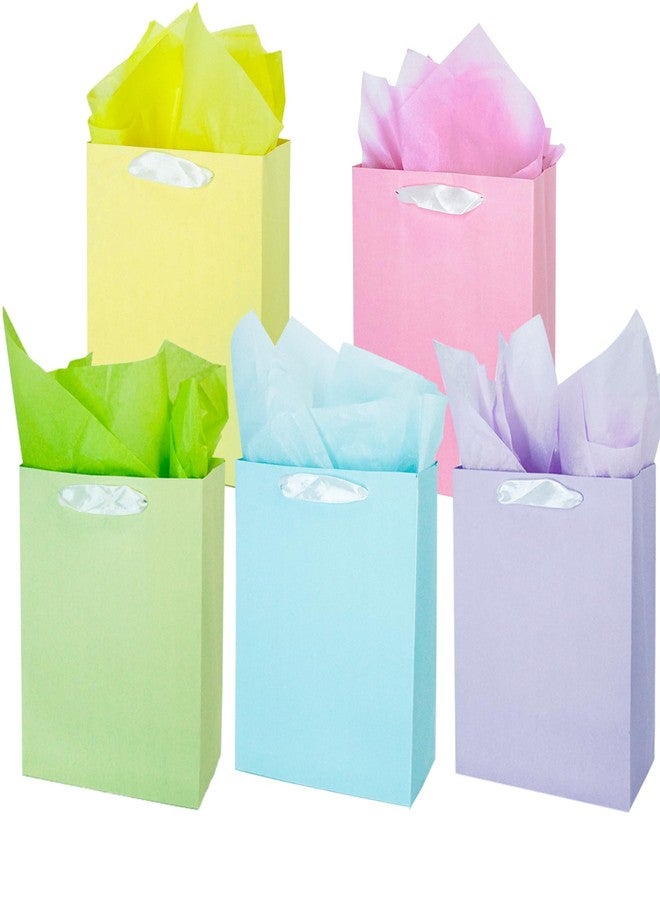 MOXARYSU 5 Pcs Medium Gift Bags With Handles: 7x4x9 Pastel Kraft Paper Bags With 10 Tissues For Party, Birthday,Baby Shower,Wedding（Soft Color） - Image 1