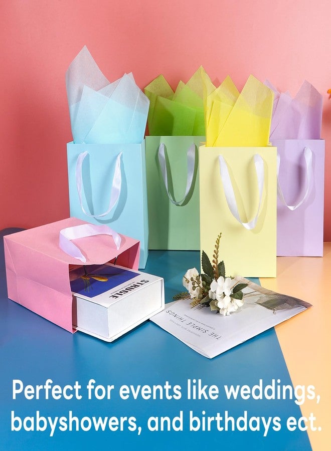 MOXARYSU 5 Pcs Medium Gift Bags With Handles: 7x4x9 Pastel Kraft Paper Bags With 10 Tissues For Party, Birthday,Baby Shower,Wedding（Soft Color） - Image 3
