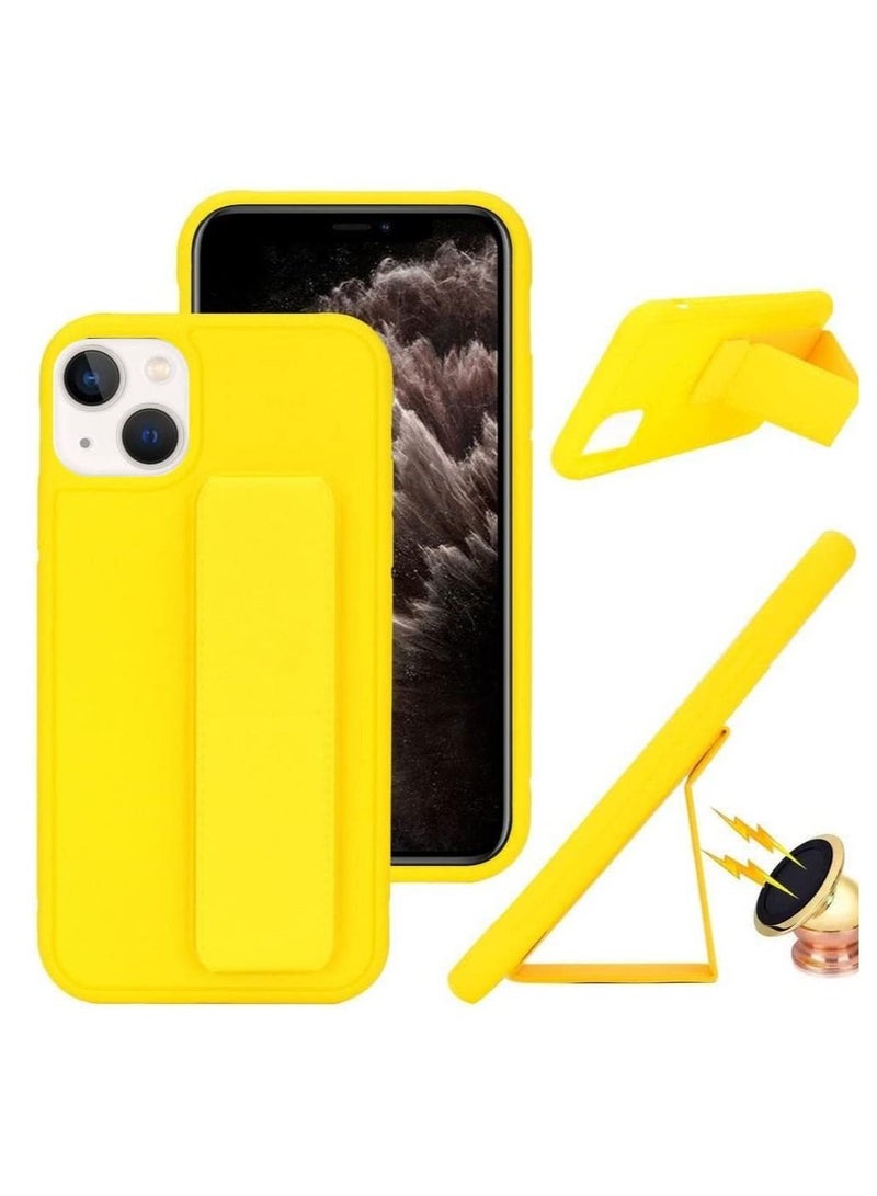 VITION Case Cover For iPhone 14 Plus Finger Grip Phone holder Case Car Magnetic Multi-function 3 in 1 Shockproof Back Cover Protective Case (iPhone 14 Plus Yellow) - Image 1