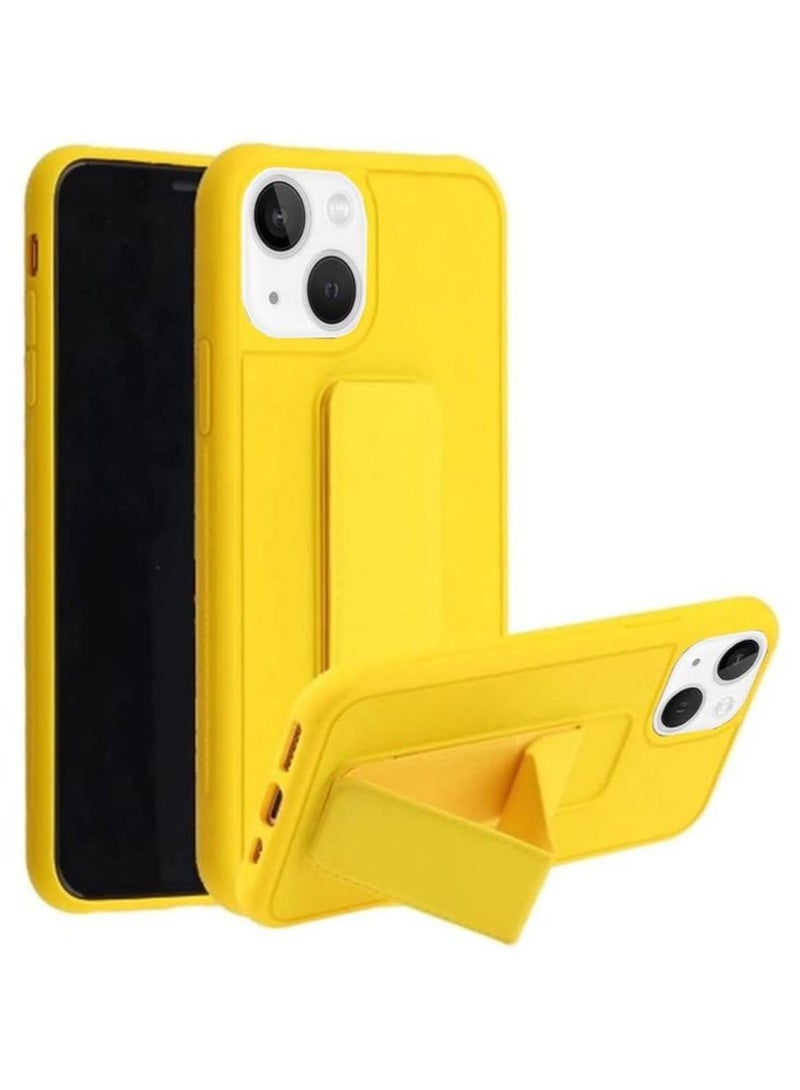 VITION Case Cover For iPhone 14 Plus Finger Grip Phone holder Case Car Magnetic Multi-function 3 in 1 Shockproof Back Cover Protective Case (iPhone 14 Plus Yellow) - Image 2