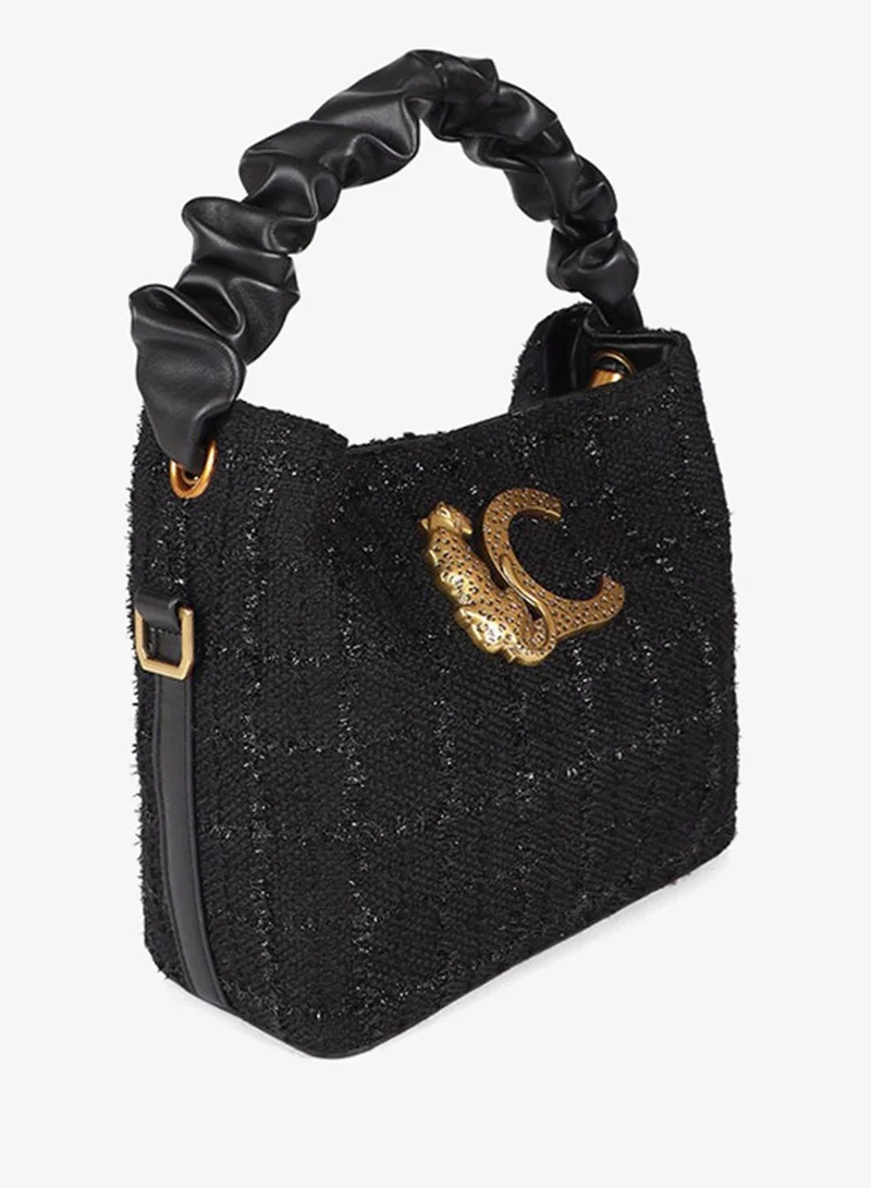 لولا كساديمونت Small Tweed Bag with Ruched Handle and Leopard LC Logo