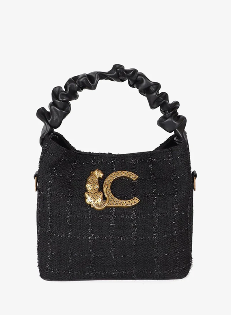 لولا كساديمونت Small Tweed Bag with Ruched Handle and Leopard LC Logo