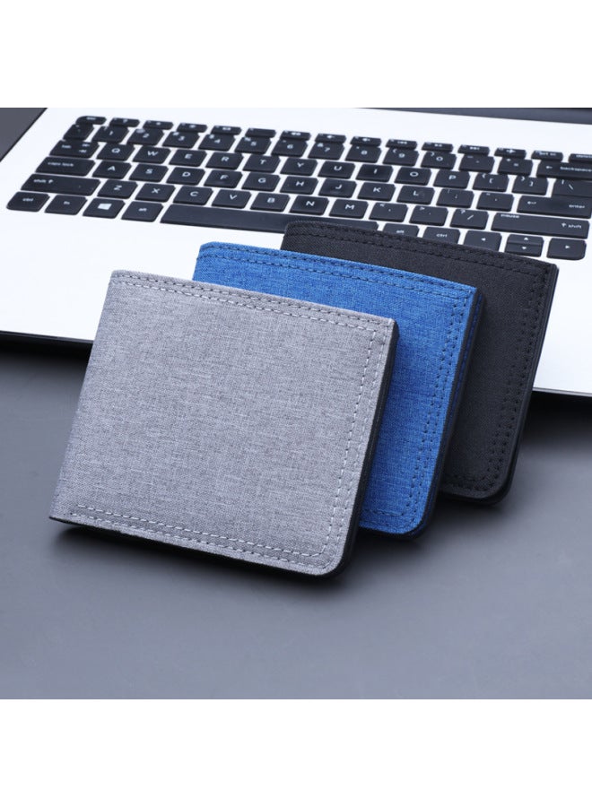 Men's Short Canvas Wallet Zipper Coin Purse Style Thin Men's Jean Cloth Wallet Without Brand-Color:12 Horizontal Style Gray Gray Edge - Image 5