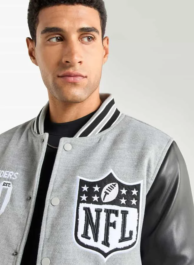 Splash FAV Colourblock Embroidered Varsity Jacket with Button Closure and Long Sleeves