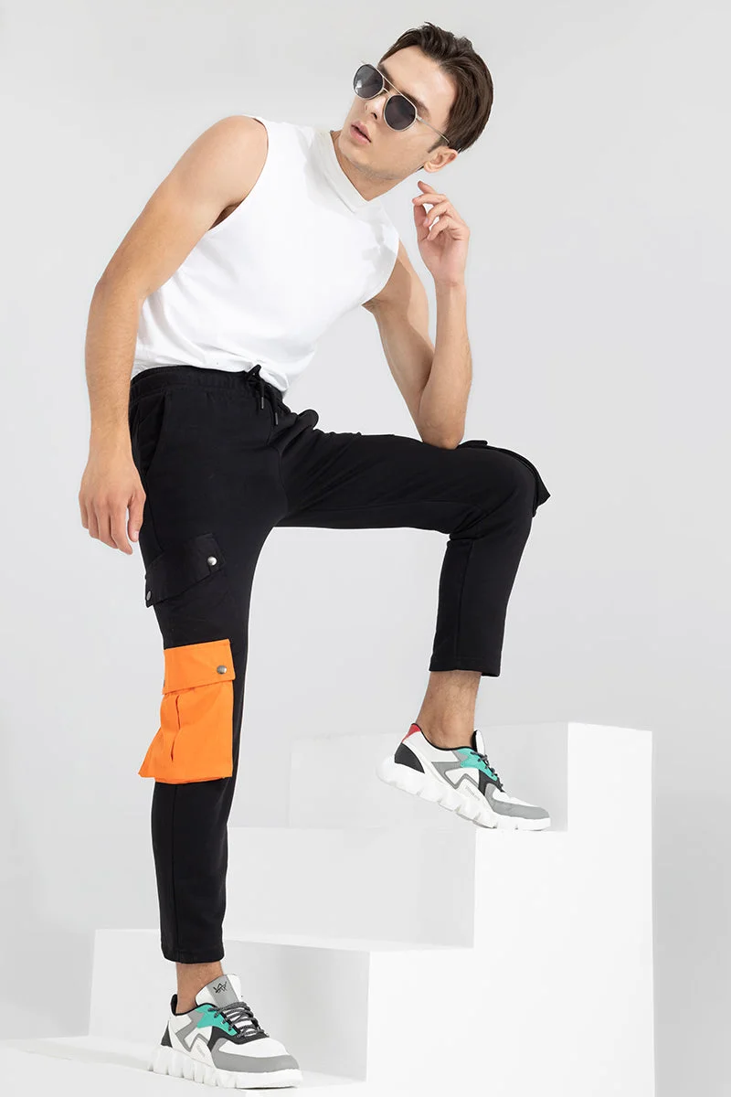 سنيتش Black Solid Slim Fit Streetwear Track Pants