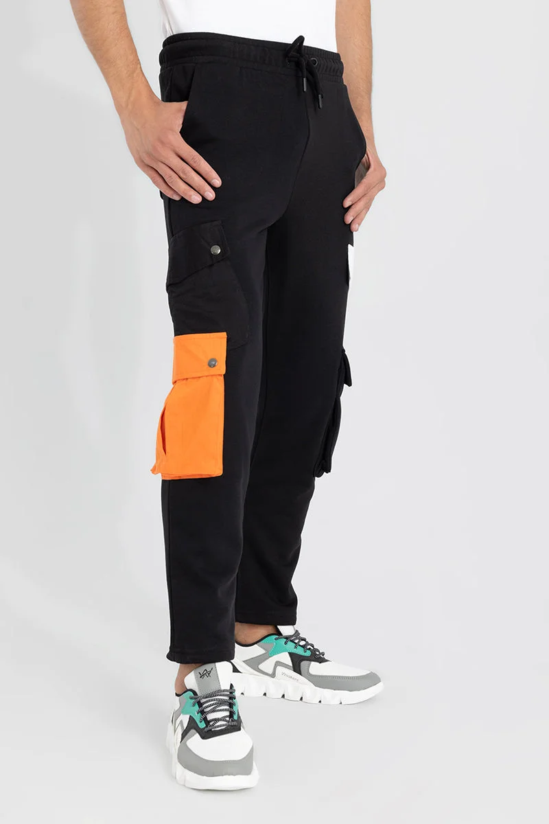 سنيتش Black Solid Slim Fit Streetwear Track Pants