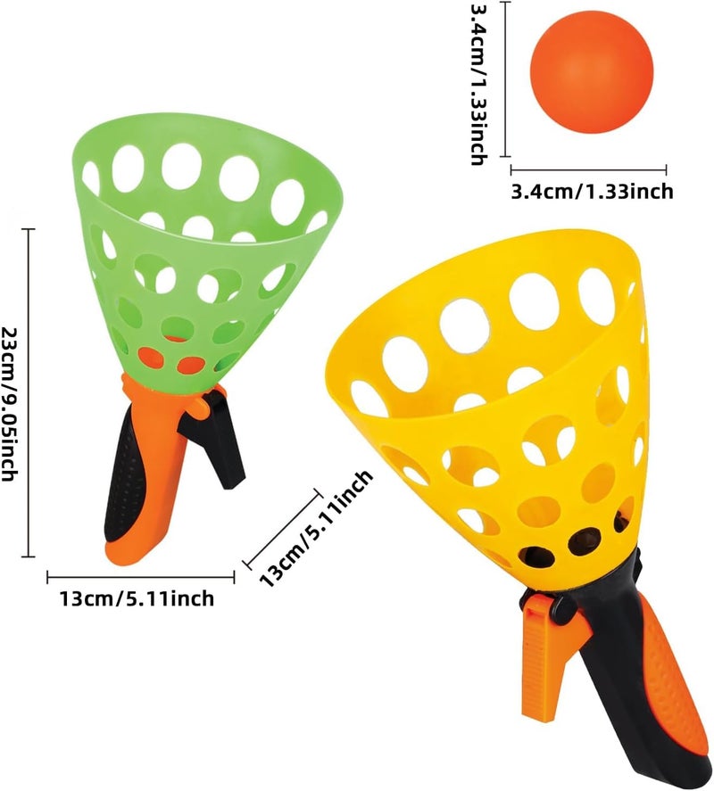 DHARNIX Click and Catch Twin Ball Launcher Game with 3 Balls Indoor Outdoor Toy Set, Pop & Catch Ball Play Fun Boys & Girls - Multicolor - Image 2