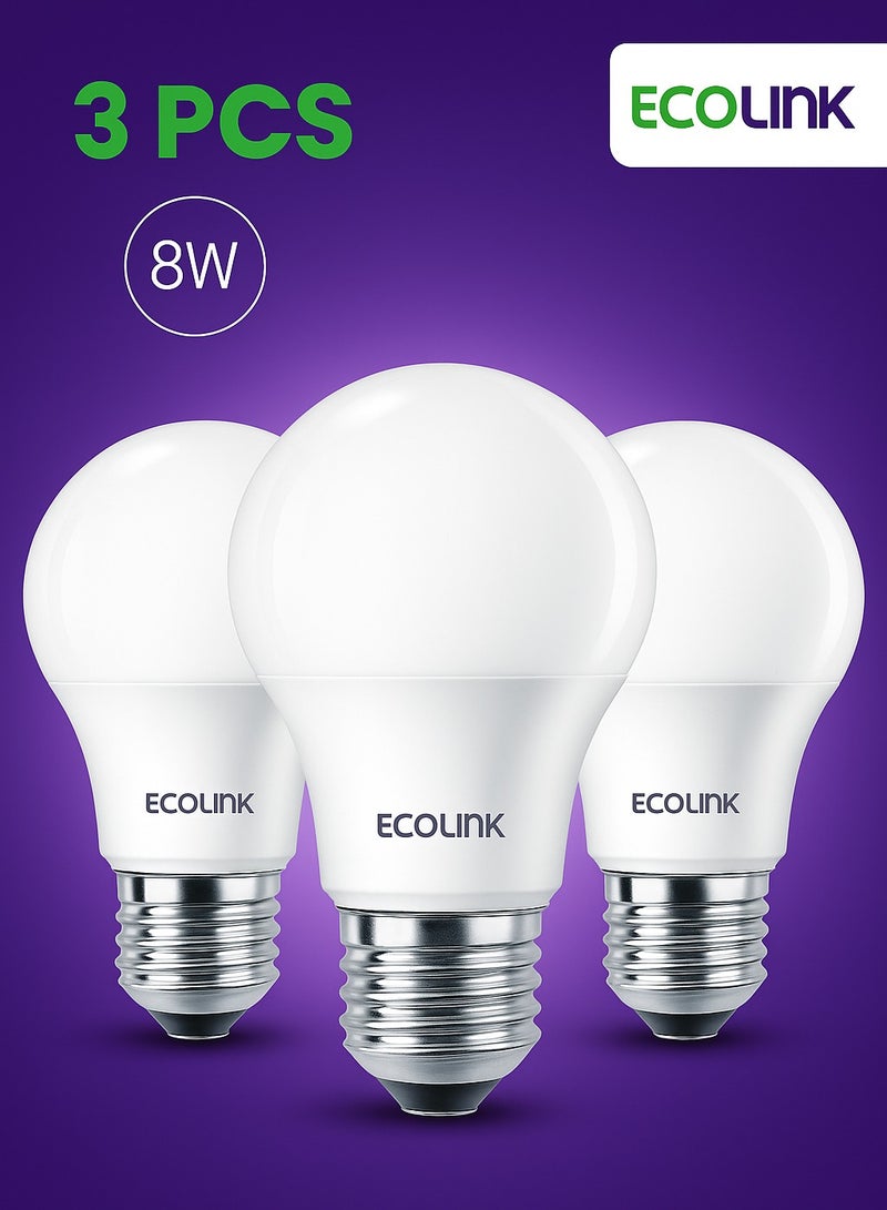 ECOLINK 3 Piece LED Light Bulb,8W, E27 Base,6500K 1CT/12 Cool Day Light  - Image 1