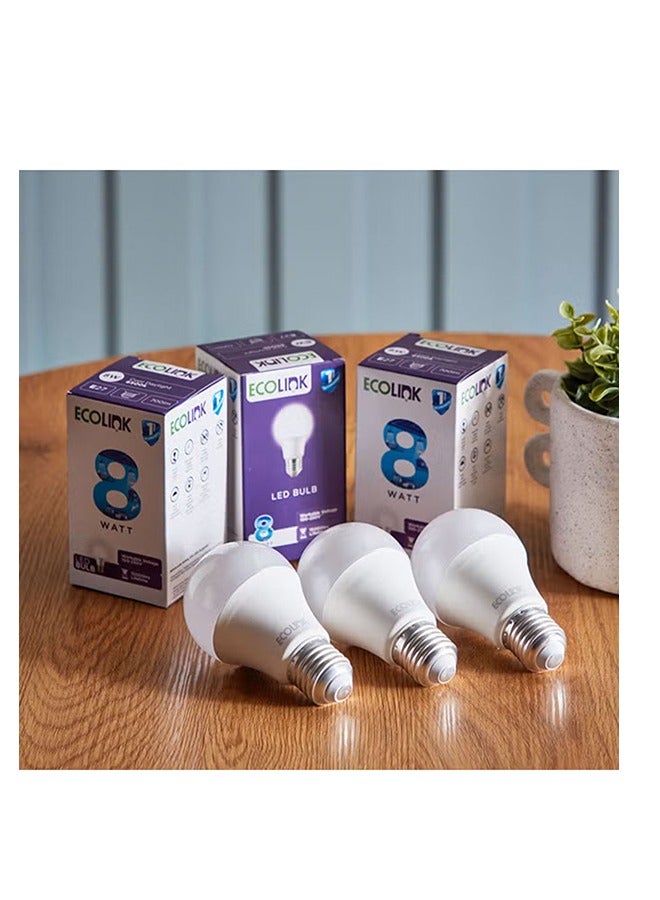 ECOLINK 3 Piece LED Light Bulb,8W, E27 Base,6500K 1CT/12 Cool Day Light  - Image 3
