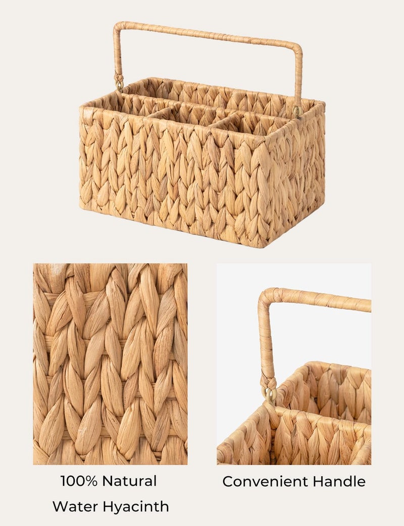 StorageWorks Hand-Woven Wicker Silverware Organizer - Water Hyacinth Cutlery Holder for Countertop with Handle (1-Pack) - Image 3