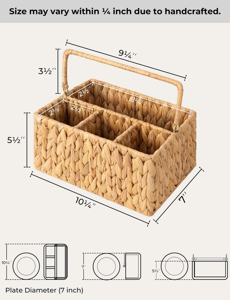 StorageWorks Hand-Woven Wicker Silverware Organizer - Water Hyacinth Cutlery Holder for Countertop with Handle (1-Pack) - Image 2