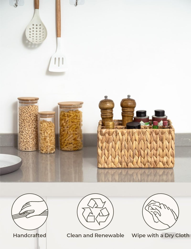 StorageWorks Hand-Woven Wicker Silverware Organizer - Water Hyacinth Cutlery Holder for Countertop with Handle (1-Pack) - Image 4