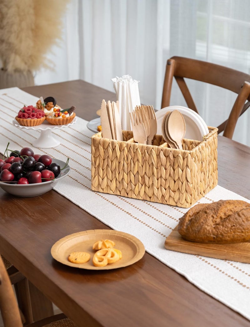 StorageWorks Hand-Woven Wicker Silverware Organizer - Water Hyacinth Cutlery Holder for Countertop with Handle (1-Pack) - Image 5