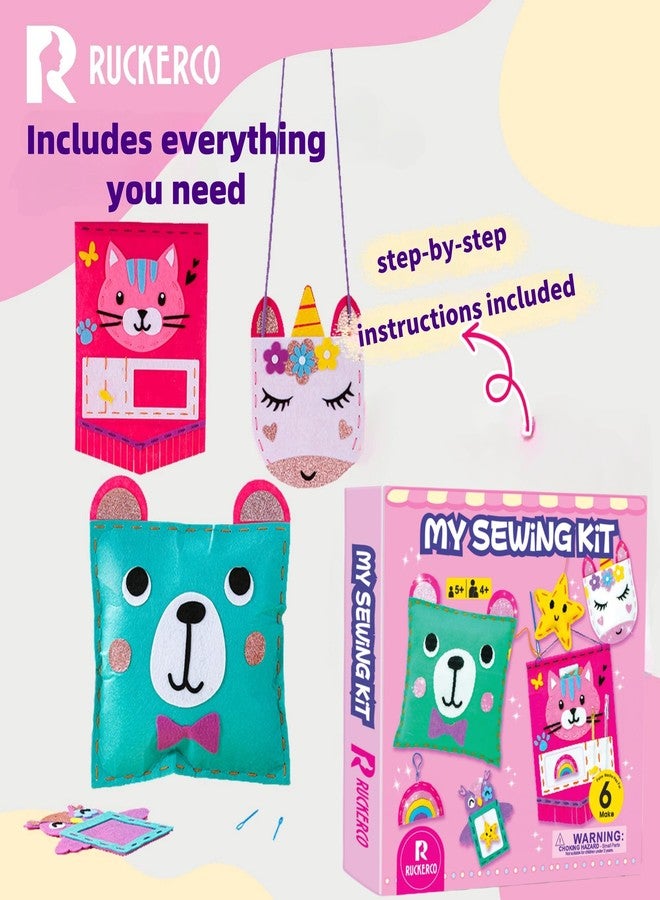 R RUCKERCO Crafts For Kids Ages 4-8 My First Sewing Kit, 6 Pcs DIY Projects Of Stuffed Animals And Pillows Craft For Kids Toys For 6-10 Year Old Girl Birthday Giftt, Kindergarten Graduation Gifts Embroidery Kit - Image 4
