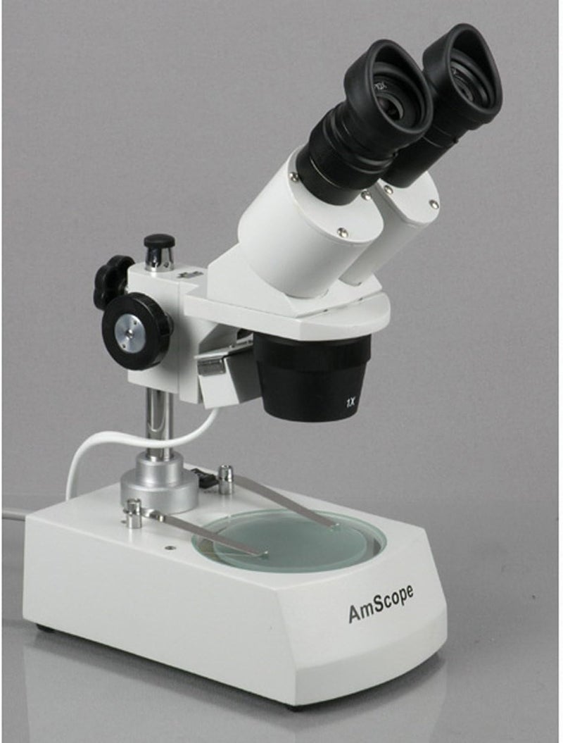 AmScope SE305R-PX Forward-Mounted Binocular Stereo Microscope, WF5x and WF10x Eyepieces, 5X/10X/15X/30X Magnification, 1X and 3X Objectives, Upper and Lower Halogen Lighting, Reversible Black/White Stage Plate, Pillar Stand, 120V - Image 4