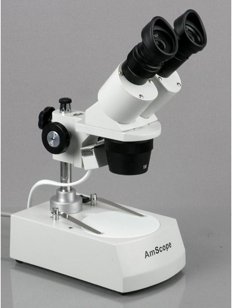 AmScope SE305R-PX Forward-Mounted Binocular Stereo Microscope, WF5x and WF10x Eyepieces, 5X/10X/15X/30X Magnification, 1X and 3X Objectives, Upper and Lower Halogen Lighting, Reversible Black/White Stage Plate, Pillar Stand, 120V - Image 3