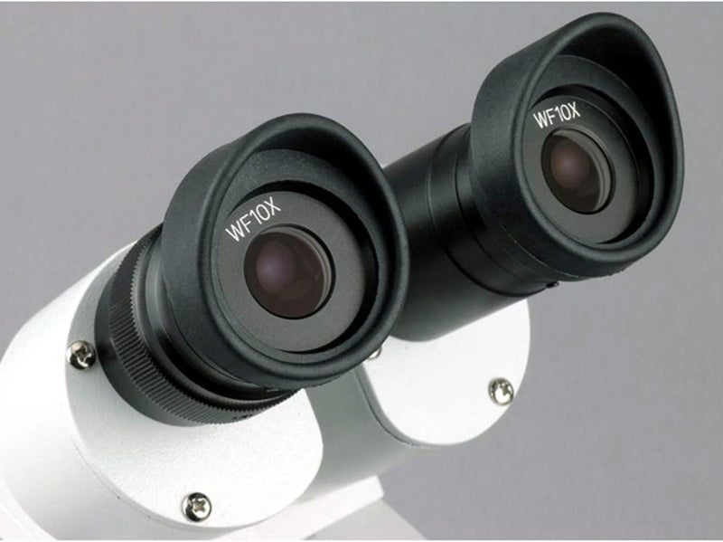 AmScope SE305R-PX Forward-Mounted Binocular Stereo Microscope, WF5x and WF10x Eyepieces, 5X/10X/15X/30X Magnification, 1X and 3X Objectives, Upper and Lower Halogen Lighting, Reversible Black/White Stage Plate, Pillar Stand, 120V - Image 5