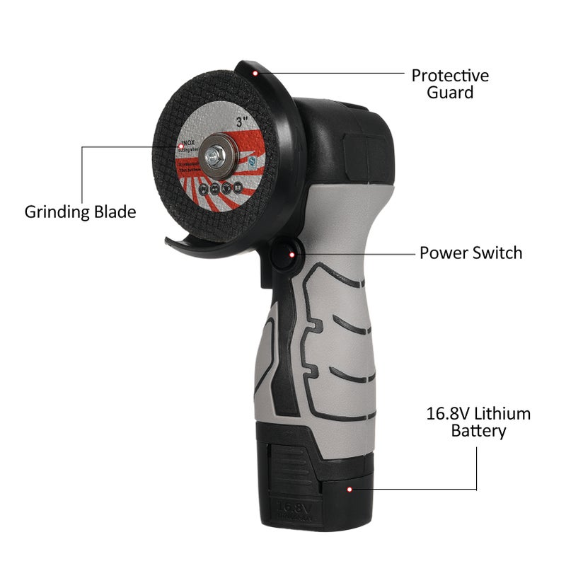 Cordless Angle Grinder 7000RPM Electric Grinding Tool Mini Grinder with 1Pcs 16.8V 2000mAh Battery and Grinding Disc for Cutting Polished Brick Wood Stone Steel - Image 3
