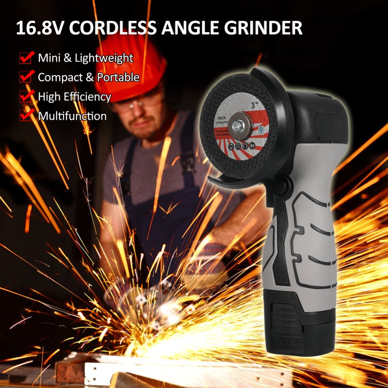 Cordless Angle Grinder 7000RPM Electric Grinding Tool Mini Grinder with 1Pcs 16.8V 2000mAh Battery and Grinding Disc for Cutting Polished Brick Wood Stone Steel - Image 4