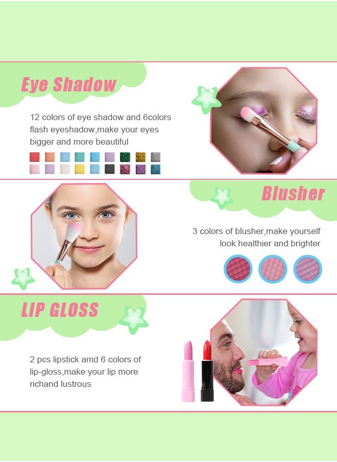 HomarKet Kids Makeup Kit for Girl,Children's Cosmetic Set for Princess Dress Up Makeup Set Toys, Safe & Non-Toxic Girl Makeup Set, Pretend Play Makeup Set for Birthday Gift (Blue)  - Image 2