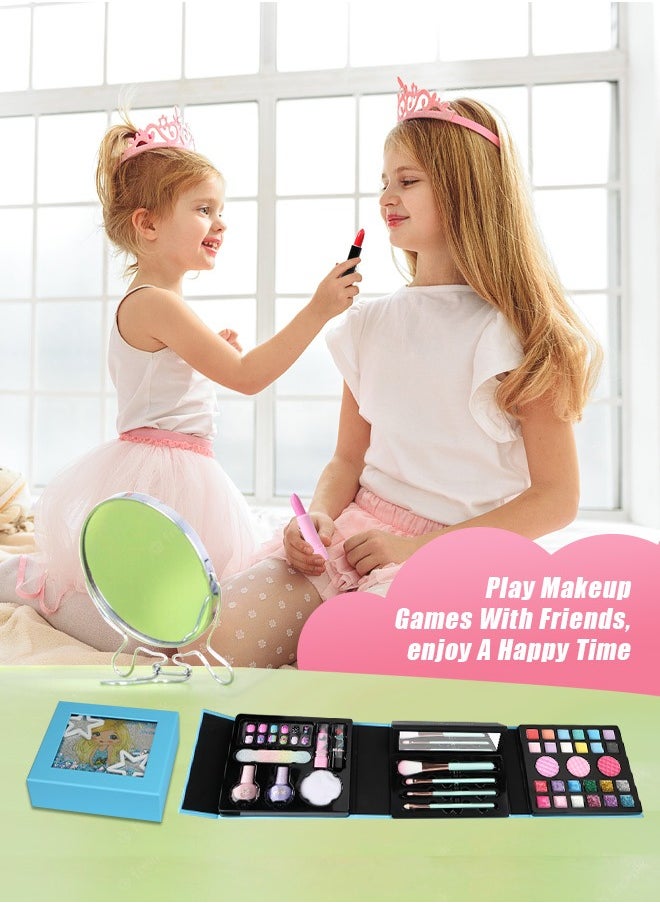 HomarKet Kids Makeup Kit for Girl,Children's Cosmetic Set for Princess Dress Up Makeup Set Toys, Safe & Non-Toxic Girl Makeup Set, Pretend Play Makeup Set for Birthday Gift (Blue)  - Image 3