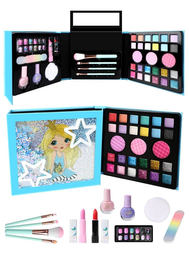 HomarKet Kids Makeup Kit for Girl,Children's Cosmetic Set for Princess Dress Up Makeup Set Toys, Safe & Non-Toxic Girl Makeup Set, Pretend Play Makeup Set for Birthday Gift (Blue)  - Image 1