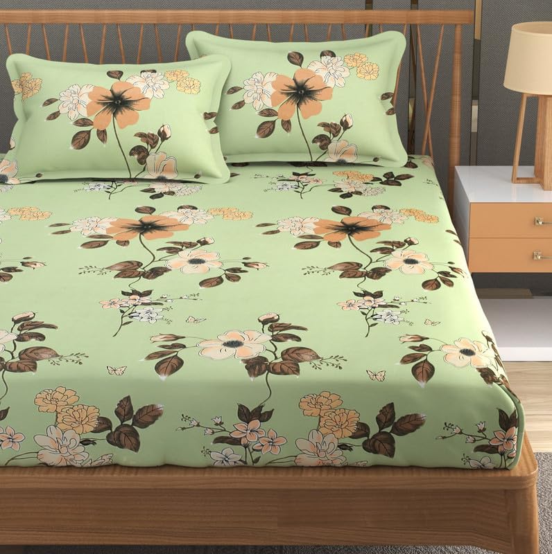 Furnofy 140 GSM Premium Double Bedsheet with 2 Pillow Covers - 90x100 Inches, Flat, Olive Green, Soft & Durable - Image 1