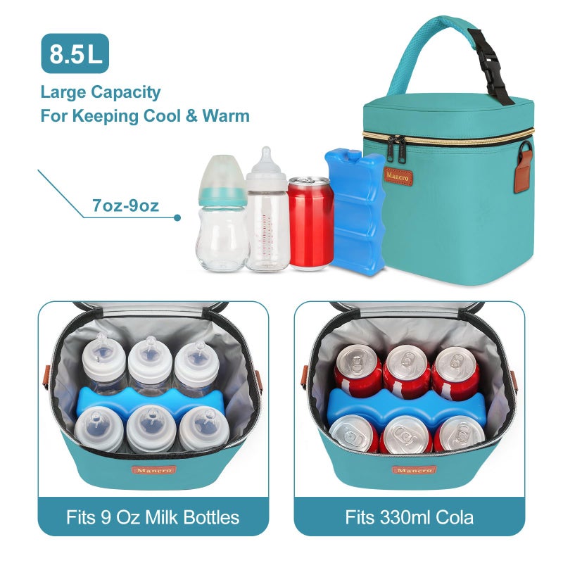 Mancro Breastmilk Cooler Bag with Ice Pack, Mancro Insulated Baby Bottle Tote Bag Fits up to 6 Bottles of up to 9 Ounces, Baby Bottle Bag for Nursing Mothers, Green - Image 2