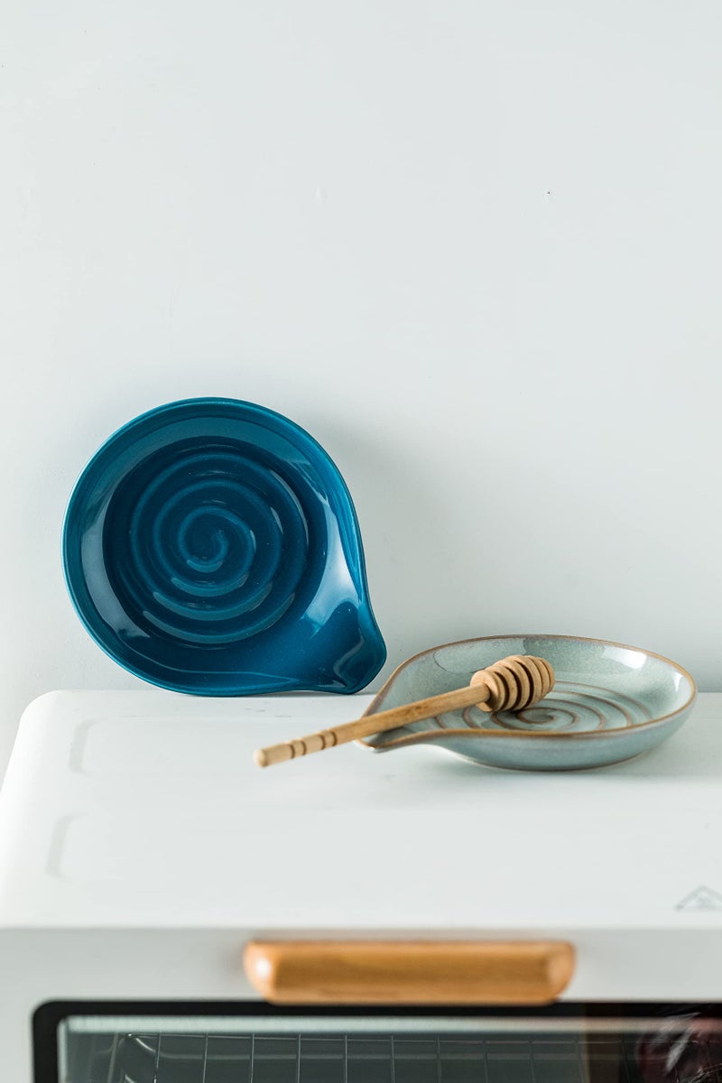 Cormomu Spoon Holder, Ceramic Spoon Rest for Kitchen Counter Farmhouse Cooking, Large Utensil Rest for Spoons, Ladles, Tongs, Spatula, 5 Inches (Blue) - Image 5