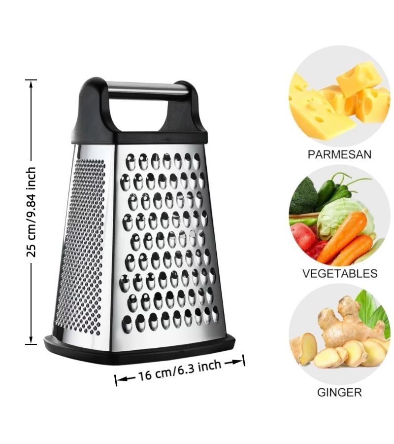 A 4 Sided Stainless Steel Multi Functional Grater 10 Inch Height Detachable Dishwasher Safe Fine Medium Coarse Grating And Slicing Cheese Slicer Kitchen Gadget - Image 1