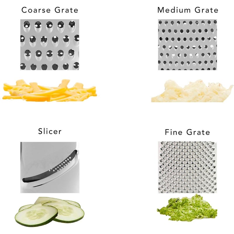 A 4 Sided Stainless Steel Multi Functional Grater 10 Inch Height Detachable Dishwasher Safe Fine Medium Coarse Grating And Slicing Cheese Slicer Kitchen Gadget - Image 2
