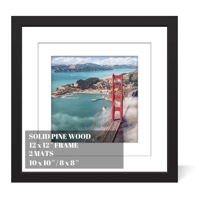 12x12 Wood Picture Frames for Wall Hanging or TabletopDiamond Painting Frame Baby Scan Picture Frames with 2 Mats Display 8x8 or 10x10 for Family Walls DecorationAnniversaryWeddingChristmasBlack