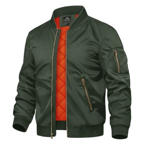 TACVASEN Men's Jackets Zip Up Hiking Fishing Thick Outwear Fall Winter Outwear Green, M - Image 1