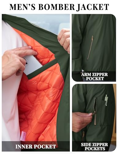 TACVASEN Men's Jackets Zip Up Hiking Fishing Thick Outwear Fall Winter Outwear Green, M - Image 5