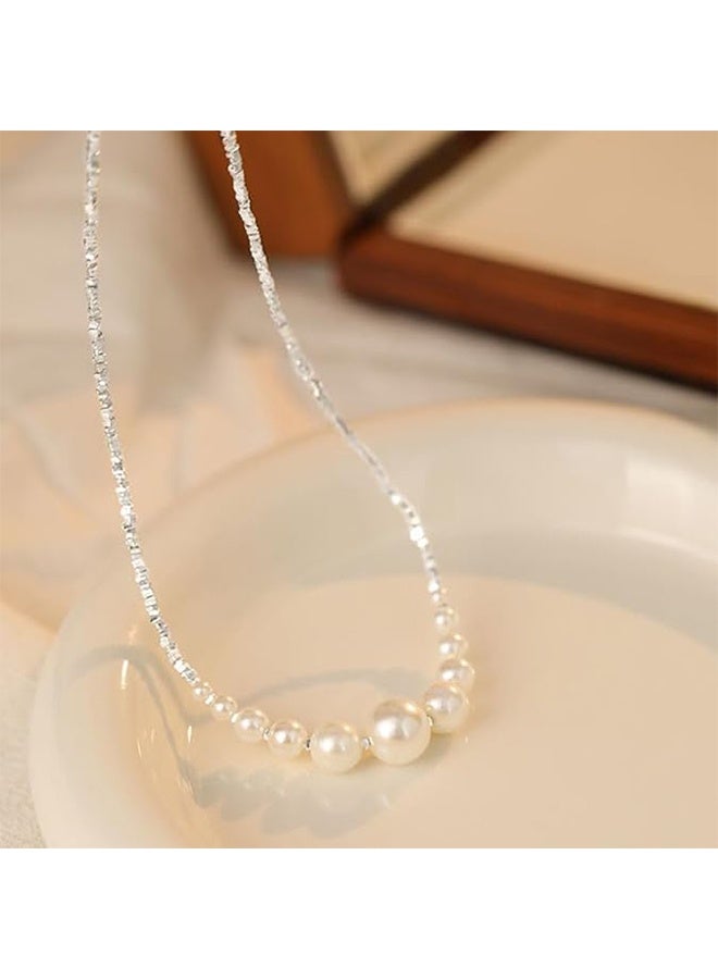Pearl Necklace Women's Faux Pearl Necklace Exquisite Silver Pearl Necklace Simple White Pearl Necklace Fashion Mini Small Pearl Necklace String Wedding Prom Bridal Pearl Jewelry - Image 4