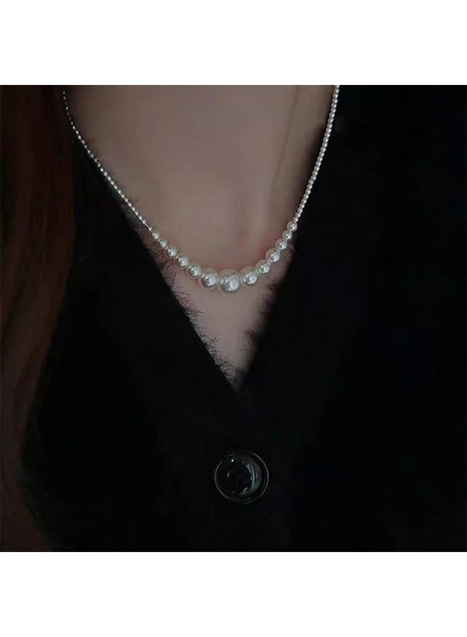 Pearl Necklace Women's Faux Pearl Necklace Exquisite Silver Pearl Necklace Simple White Pearl Necklace Fashion Mini Small Pearl Necklace String Wedding Prom Bridal Pearl Jewelry - Image 3