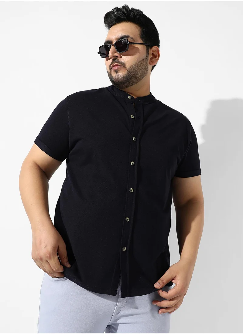 Instafab Plus Men's Black Solid Regular Fit Casual Shirt