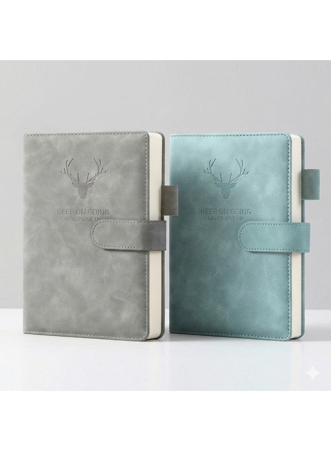 2 Pack A5 Soft PU Leather Notebook with Magnetic Buckle, Premium Thick Paper Lined Journal, 200 Pages per Pack, 180° Flat-Lay Writing Notepad with Pen Holder, Professional Business Gift (Blue & Grey) - Image 1