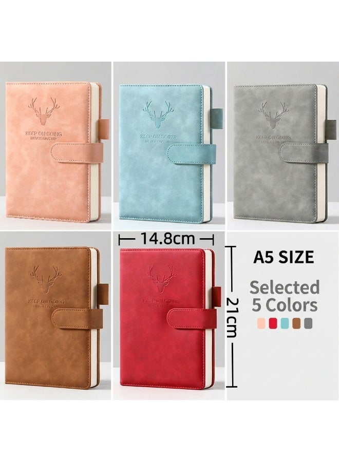 2 Pack A5 Soft PU Leather Notebook with Magnetic Buckle, Premium Thick Paper Lined Journal, 200 Pages per Pack, 180° Flat-Lay Writing Notepad with Pen Holder, Professional Business Gift (Blue & Grey) - Image 2
