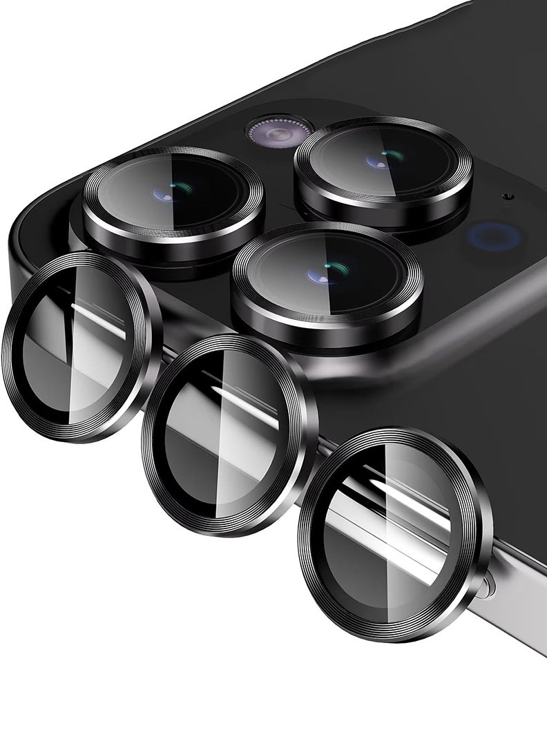 Theodor Pack of 2 Camera Lens Protectors for iPhone 15 Pro Max/15 Pro/14 Pro Max/14 Pro, Armorite Individual Lens Protectors, Scratch-Resistant Ultra-thin Tempered Glass with Aluminum Edging, (Black)  - Image 1