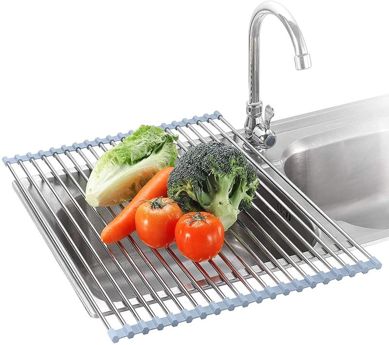 Seropy Roll Up Dish Drying Rack Over The Sink for RV Sink 175x157 in Kitchen Drying Rack Folding Dish Drainer Mat Rolling Dish Rack Foldable Rack Stainless Steel Wide Kitchen Dry Rack