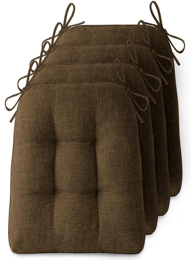 FlyGulls Non-Slip Chair Cushions for Dining Chairs Set of 4 Thick Kitchen Chair Pads Dining Room Seat Cushion with Ties 16" x 16" x 4" Coffee - Image 1