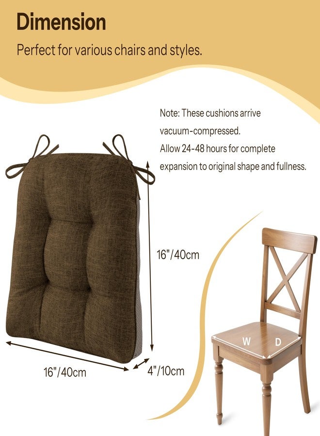 FlyGulls Non-Slip Chair Cushions for Dining Chairs Set of 4 Thick Kitchen Chair Pads Dining Room Seat Cushion with Ties 16" x 16" x 4" Coffee - Image 2