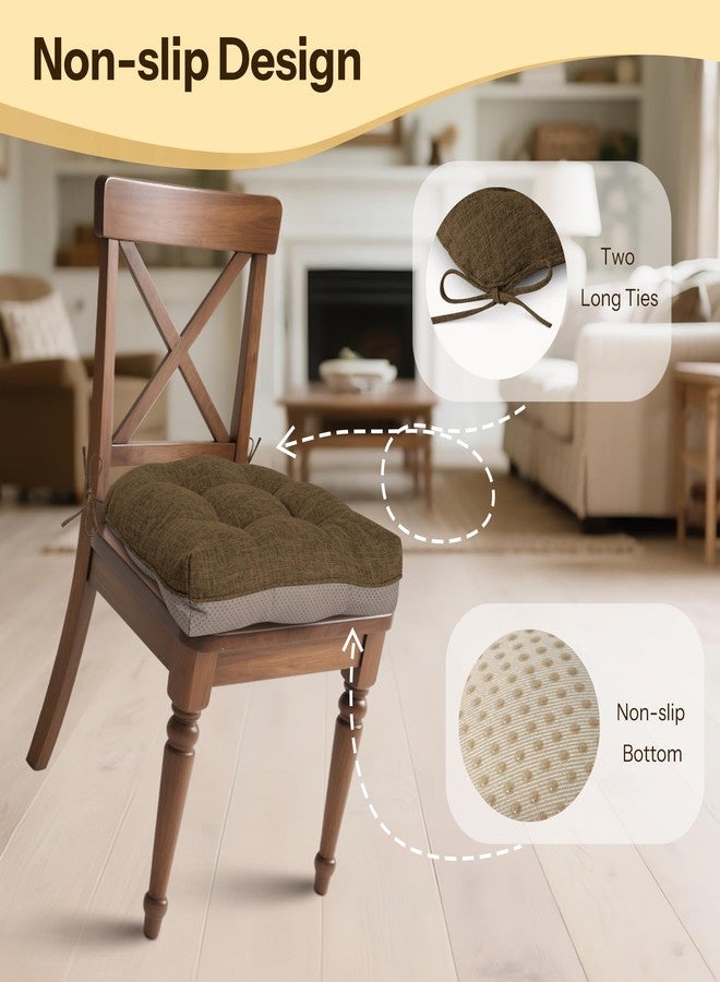 FlyGulls Non-Slip Chair Cushions for Dining Chairs Set of 4 Thick Kitchen Chair Pads Dining Room Seat Cushion with Ties 16" x 16" x 4" Coffee - Image 4