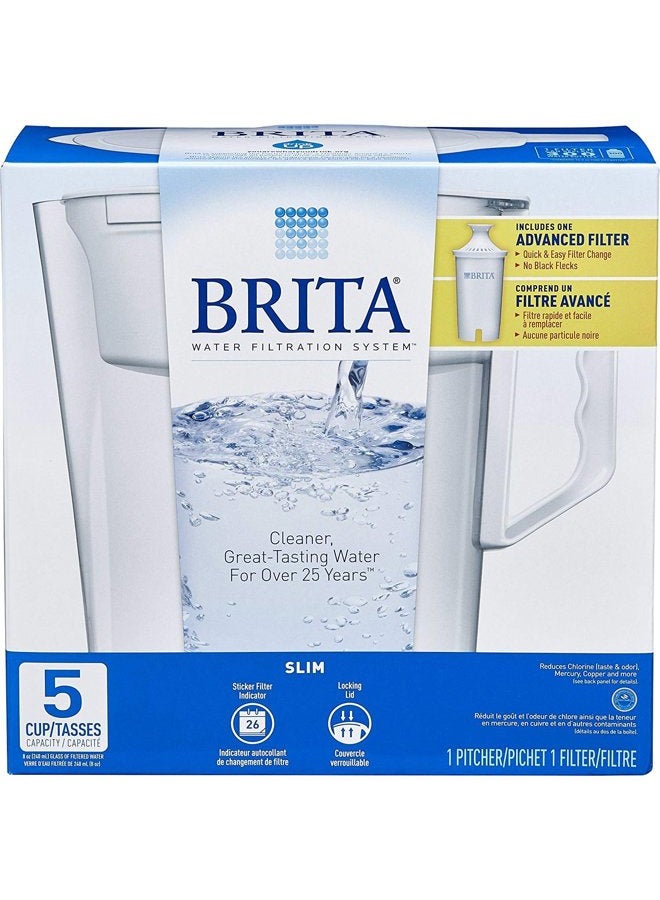 BRITA Water Pitcher, Slim, Capacity, Includes One Advanced Filter, White - 5 Cup Size - Image 1
