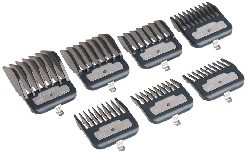 Andis Master Series Premium Hair Clipper Attachment Comb Set, Clipper Guards Cutting Guides with Metal Clip, Black, 7 Count - Image 1